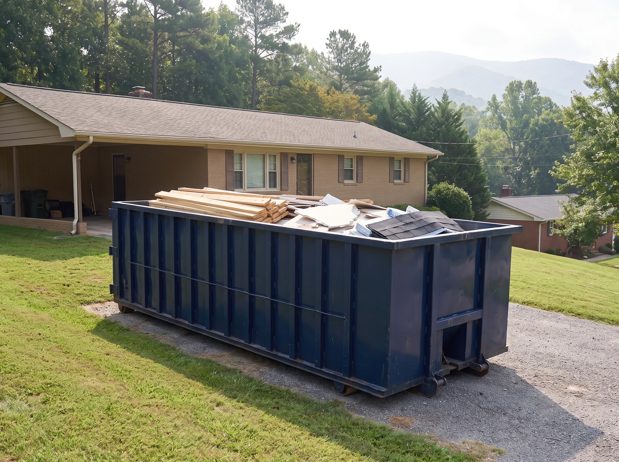 Roll-off dumpster being loaded in Arlington County, VA